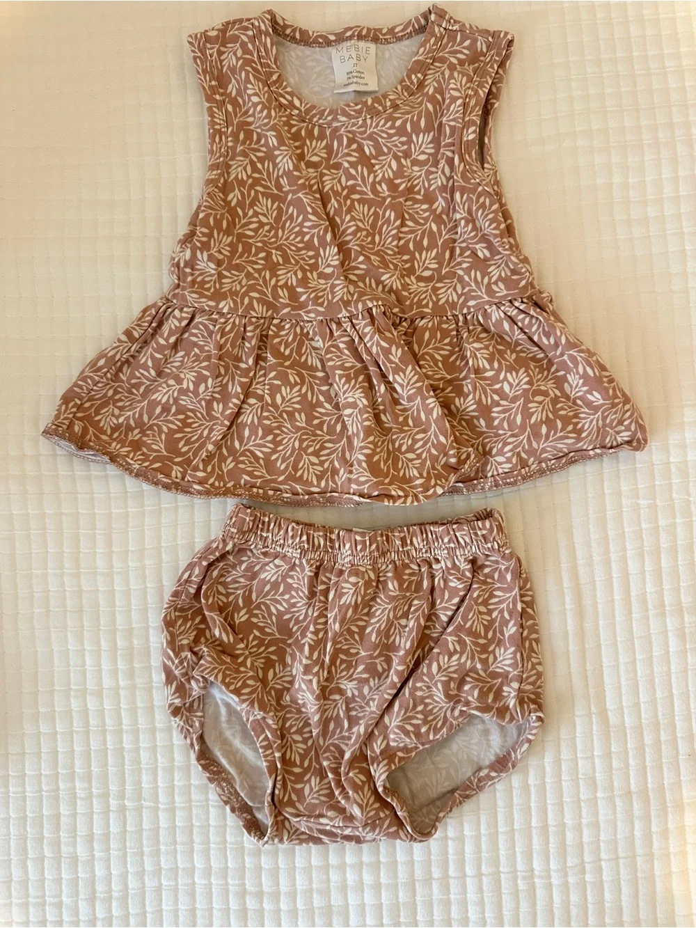 Mebie Baby Brown Floral Peplum Top & Diaper Bloomers Set
